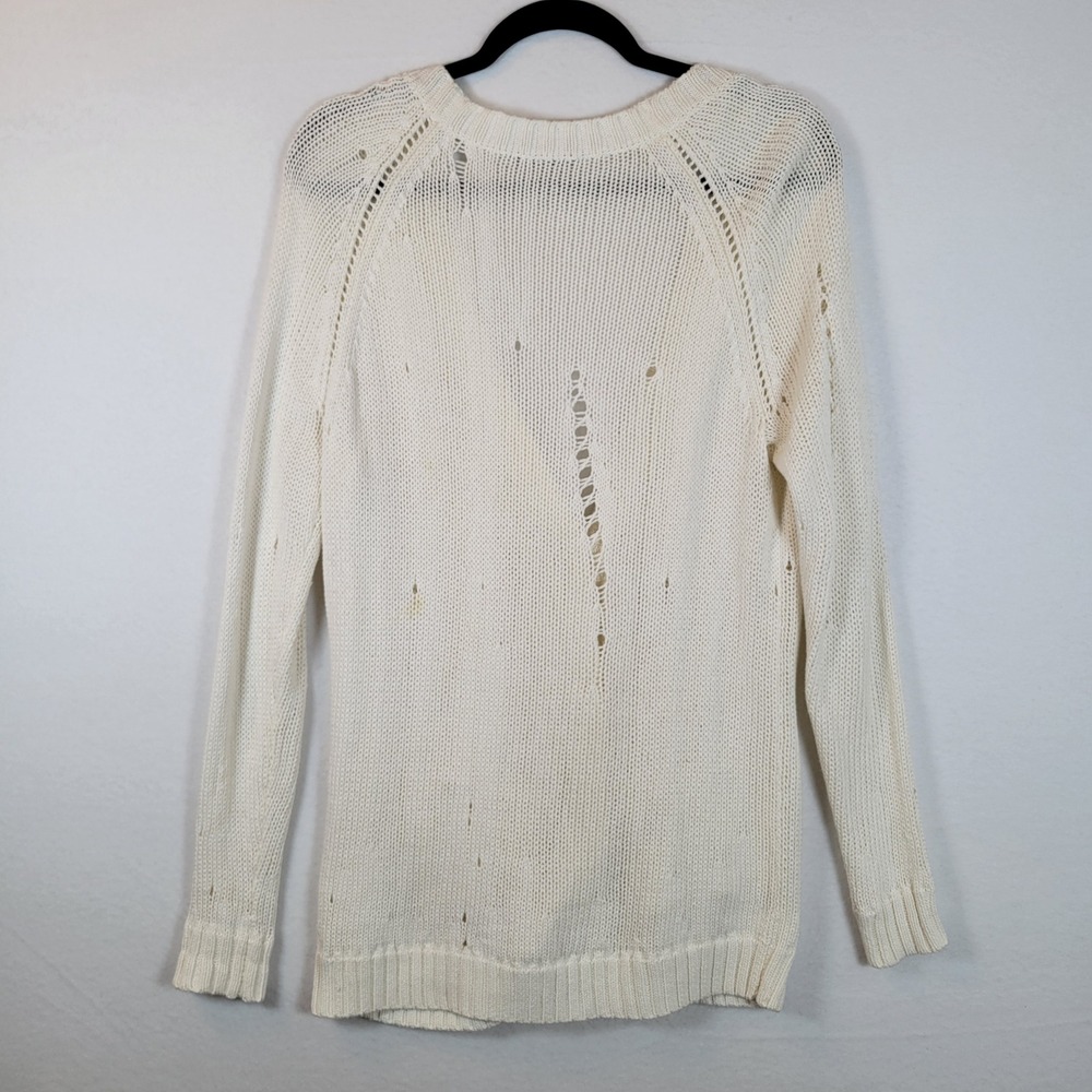 Talula Womens Knit Pockets Distressed Cardigan Sweater Size Small White Grandpa - Picture 6 of 10